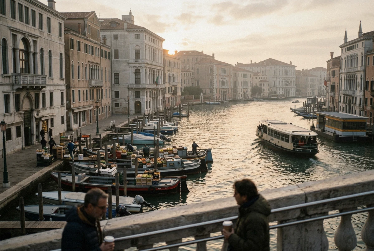 Rialto Bridge over the Grand Canal at dawn, the meeting point of this Venice Instagram photoshoot session